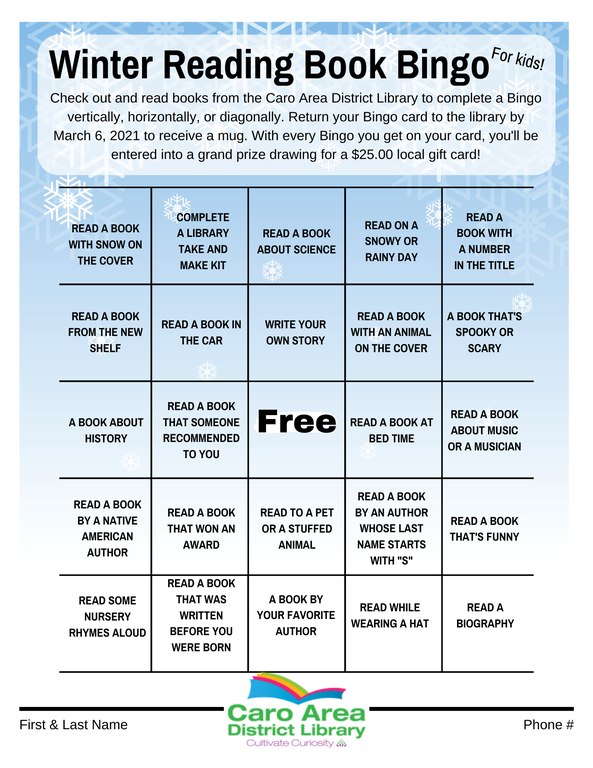 Winter Reading Book Bingo Kids